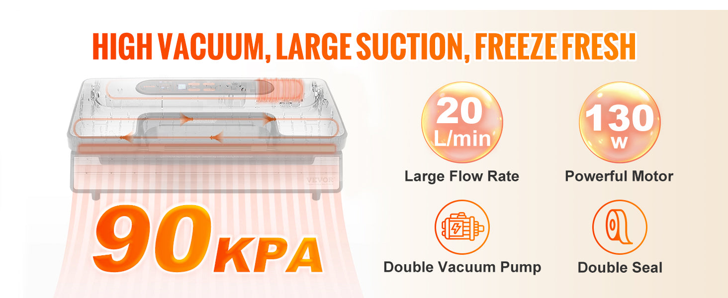 130W 90Kpa Vacuum Sealer Machine with 10 Bags Kitchen